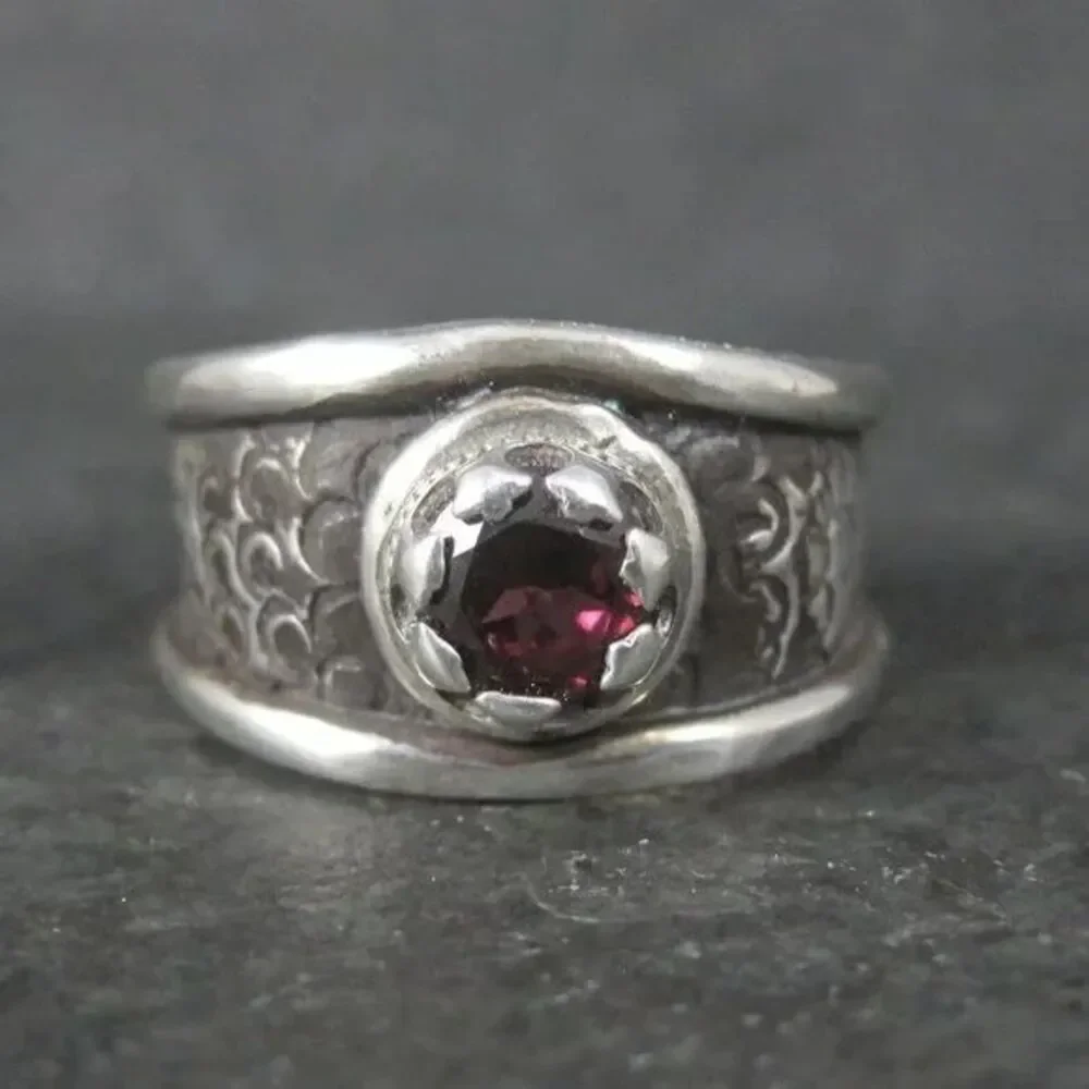 Gothic Sterling Garnet Ring Size 9 One of a Kind